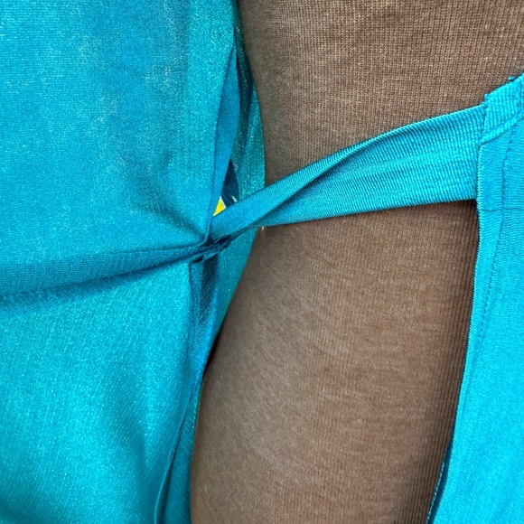 Gorgeous Vintage 70s Teal shimmer wrap dress - Picture 7 of 7